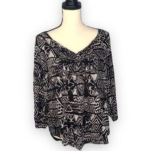 Mossimo Supply Co Black Tribal Aztec Print Blouse size Large